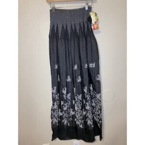 NWT Lapis Cottage Core Smocked Boho Black Floral Butterfly Midi Dress/Skirt OS